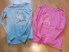 2x Longsleeve 158/164 von Yigga Pferde rosa & blau