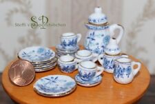 Kaffee-Service 17-teilig "Blau Goldrand"- Miniatur Puppenhaus, Puppenstube 1:12