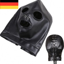 Einstellbar Maske Kopfmaske Mit Mundöffnung Augen öffnen PU Leder