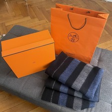 HERMES Paris Decke Plaid Blau-Grau (Original)