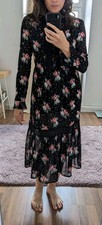 H&M Rosen Maxi Kleid Blumen schwarz Western Vintage boho Spitze