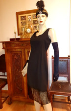 Schwarzes Kleid mit Fransen Gr.36 Baumwolle+ Elasthan Charleston Stil Mottoparty
