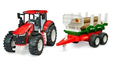 Bruder 03453 Roadmax Traktor mit Rückeanhänger und 3 Baumstämmen - ab 2 Jahren