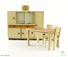 DDR Puppenstubenmöbel Paul Hübsch Seiffen Küchenschrank Tisch & 2 Stühle
