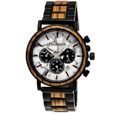 Holzwerk BEILSTEIN Herren Edelstahl & Holz Uhr Chronograph, schwarz, weiß, beige