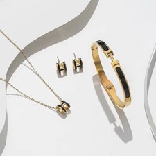 Edelstahl Gold Schmuck Set Frauen Geschenk Modeschmuck 