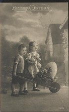 Ostern Easter Paques Kinder Schubkarren