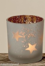 Windlicht Teelicht Glas lackiert weiß/grau matt  Stern H 8 cm