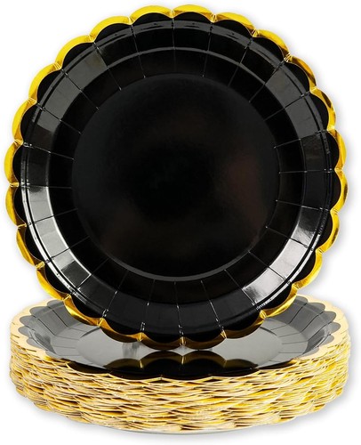 Pappteller schwarz gold 18cm - schwarz,