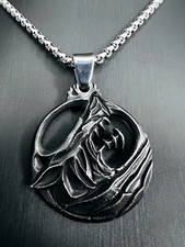 Wolf Kopf Mond Fenrir Anhänger Edelstahl Kette Wikinger Herren Schmuck Biker 247