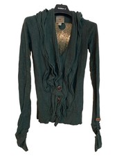 khujo Strickjacke Damen Grün Langarm Rüschen Knopfleiste Gr. S/36 Casual