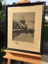 Original Prof. Alexander Eckener 1870-1944 Radierung Dorfkirche zu Weihnachten