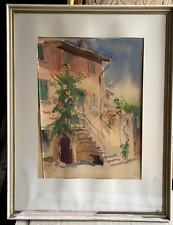 ::AQUARELL PROKOP SIGNIERT MEDITERRANES HAUS SÜDEN FINKA VILLA TREPPE ANTIK