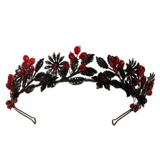Gothic Haarschmuck Haarreif Blumenkranz schwarz-rot