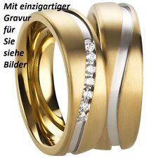 Freundschaftsringe Partner- Verlobungs- Ehe- Edelstahl Silber Gold  mit Gravur