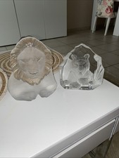 Royal Krona By Mats Johansson 2 Vintage Crystal Glass Lions Wie Neu
