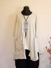 Moonshine ° Lagenlook Tunika Shirt Tasche Cut Out Baumwolle ~ Sand ~ 1 - 2 - 3