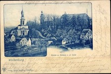 Ak Wolkenburg Kaufungen Limbach Oberfrohna Sachsen, Kirche, Schloss - 4840591