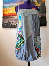 DESIGUAL Hippie JEANS Stretch Top Bustier BOHO Kleid PATCHWORK Bubbles BUNT 40 L