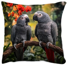 Kissen mit Füllung 45x45cm Papagei, Dekokissen Vögel, Afrikanischer Graupapagei