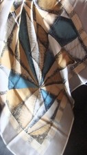 schönes VINTAGE Seidentuch,Halstuch,Schal,Motiv abstrakt,grau/petro, 100% Seide,