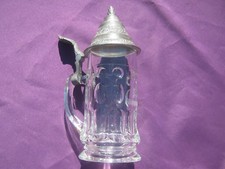 SELTENER KÖNIGSBACHER RASTAL GLASKRUG / KRUG Alter Glas Bierkrug m.Zinndeckel