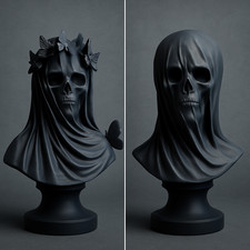 Draped Skull Büste – Geisterhafte Schädel-Skulptur (Halloween, Horror Deko)