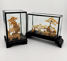 Paar Diorama China - Korkschnitzerei - Handgearbeitet - Vintage/O0016