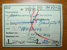 DB Rückfahrkarte 39798 Personenzug 040761 Bingen Frankfurt Wehbach R2492/3031
