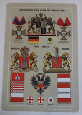 Antike Chromolithografie Die Orden, Wappen und Flaggen - Hamburg, Bremen, Lübeck
