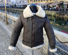 Herren Oakwood B3 Vintage braun leder Fliegerjacke aus Lammfell Größe M
