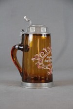 Bierkrug Krug Glaskrug nach altem Vorbild Zötler Bier verziert Zinndeckel