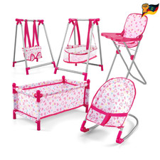 deAO 5-in-1 Babypuppen-Spielset Hochstuhl Bett Schaukel