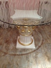 Wohnzimmertisch Esstisch Barockstil Antik Weiß-Golld Mäander NEU