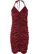 Neckholder-Kleid mit Glitzer Gr. 36/38 Rot Silber Damen Minikleid Partykleid Neu