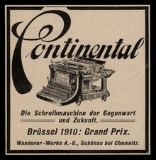 Alte Werbung Reklame 1910 Continental (1) Schreibmaschine Wanderer-Werke Schönau