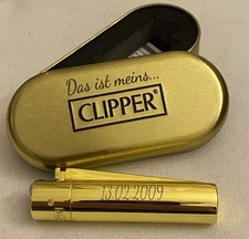 Clipper Feuerzeug Metallbox Geschenkbox gold farbig Reibrad „Alessja 13.02.2009“