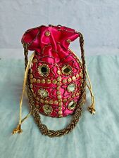 INDISCHE ETHNISCHE CLUTCH SEIDE POTLI BATWA BEUTEL TASCHE HANDTASCHE PERLENARBEITEN LESEN HANDARBEIT