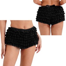 Damen Rüschen Micro Shorts Mesh Hot Pants Bottom Unterwäsche Beute Layered Sexy
