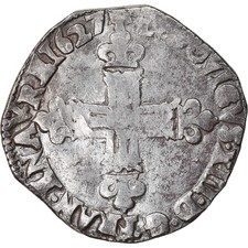 Münze, Frankreich, Louis XIII, 1/4 Écu à la croix,1627, Bayonne, S+