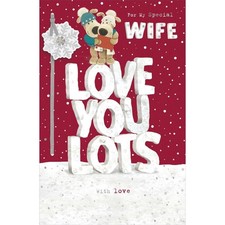 Boofles stehend auf Schriftzug Frau Weihnachtskarte