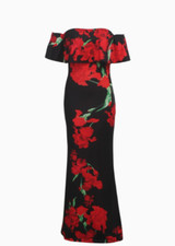 Blumendruck bodenlanges Kleid, Sexy Schulterfreies Bodycon Party Abendkleid