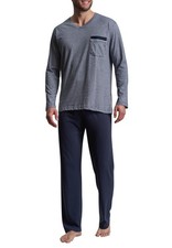 GÖTZBURG Pyjama Schlafanzug Herren Nachtwäsche 2-teilig lang blau Baumwolle