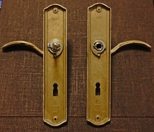 Drückergarnitur, Türbeschlag,  Langschildgarnitur messing, schwere Ausführung