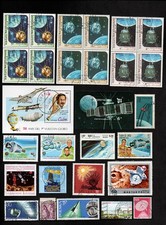 Kosmos Sputnik Flugzeug Astronaut Rakete Teleskop Viererblock Konvolut