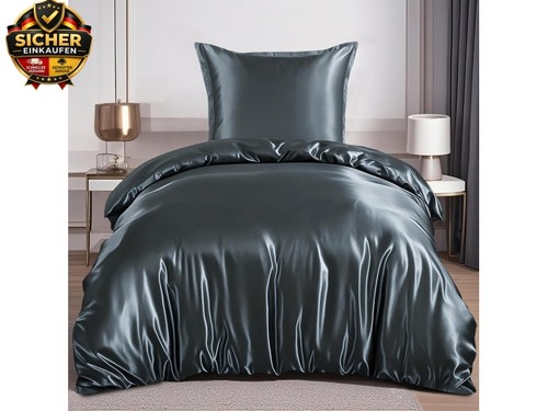 Satin bettwäsche 135x200 grau - satin,