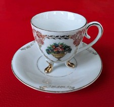 ~1900 Sammeltasse Mokka Mocca Gold Biedermeier Füßen Blumen Rosa Blau Gelb Rosen