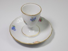 Top Eierbecher Meissen Goldrand Porzellan Bunte Streublumen Unterteller 1.Wahl