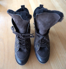Stiefelette von Paul Green Gr. 7 1/2 braun Lammfellfutter echt Leder Absatz 7cm