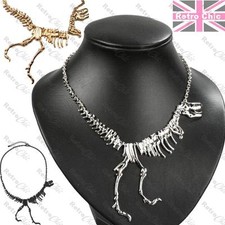 WANDERNDER DINOSAURIER SKELETT t rex HALSKETTE Metall Schädel Knochen GOLD/SILBER PLT Goth 